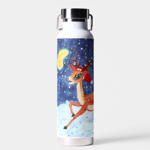 Baby Deer in Santa Hat "Kunst door kinderen" Waterfles