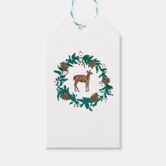 Baby Deer Kerstkrans schilderij Cadeaulabel (Voorkant)
