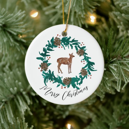 Baby Deer Kerstkrans Sticker Keramisch Ornament (Boom)