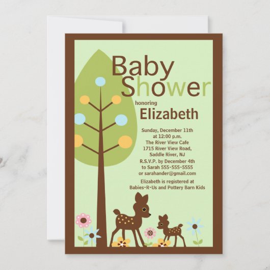 Baby Deer Neutraal Baby shower Uitnodiging (Voorkant)