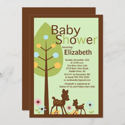 Baby Deer Neutraal Baby shower Uitnodiging (Voorkant / Achterkant)