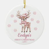Baby Deer Personalized Girl's First Christmas Keramisch Ornament (Voorkant)