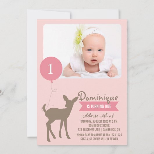 Baby Deer | Roze foto's Kinderen van Birthday Kaart (Voorkant)