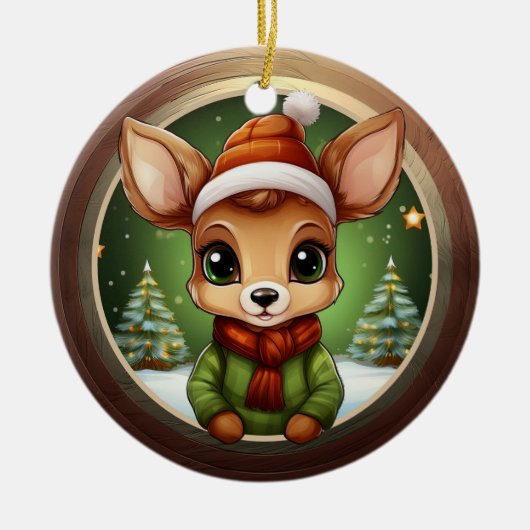 Baby Deer Rustic Doe Character Fawn Xmas Tree 🦌🎄 Keramisch Ornament (Voorkant)