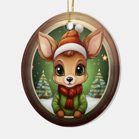 Baby Deer Rustic Doe Character Fawn Xmas Tree 🦌🎄 Keramisch Ornament (Links)