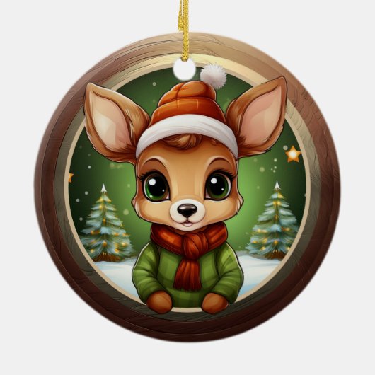Baby Deer Rustic Doe Character Fawn Xmas Tree 🦌🎄 Keramisch Ornament (Achterkant)