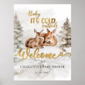 Baby Deer Snowy Forest Baby shower Welkomstbord Poster (Voorkant)
