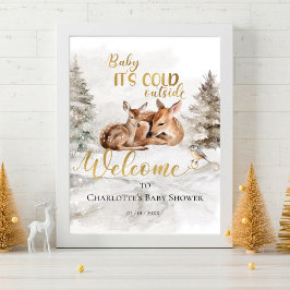 Baby Deer Snowy Forest Baby shower Welkomstbord Poster