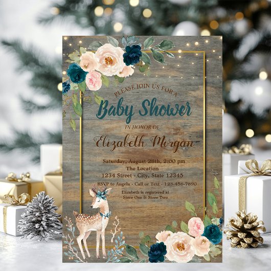 Baby Deer String Lights, Hout Floral Baby shower Kaart