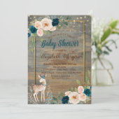 Baby Deer String Lights, Hout Floral Baby shower Kaart (Staand voorkant)