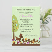Baby Deer TRIPLETS-Baby shower Uitnodiging (Staand voorkant)