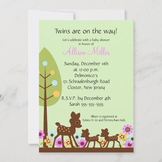 Baby Deer TWINS Baby shower Invitation Kaart (Voorkant)