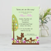 Baby Deer TWINS Baby shower Invitation Kaart (Staand voorkant)