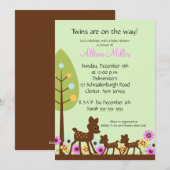 Baby Deer TWINS Baby shower Invitation Kaart (Voorkant / Achterkant)