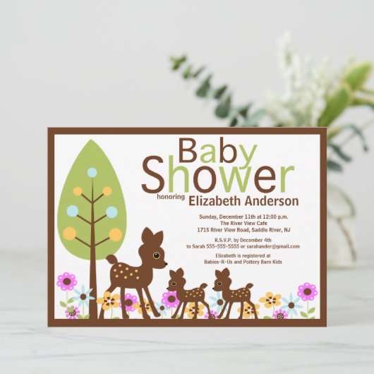 Baby Deer TWINS Multiple Baby shower Invitation Kaart (Staand voorkant)