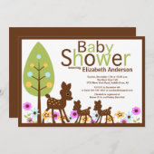 Baby Deer TWINS Multiple Baby shower Invitation Kaart (Voorkant / Achterkant)