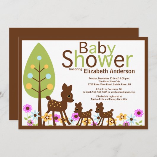 Baby Deer TWINS Multiple Baby shower Invitation Kaart (Voorkant / Achterkant)