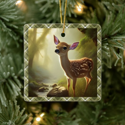 Baby Deer Wildlife Portret op persoonlijke titel Keramisch Ornament (Boom)