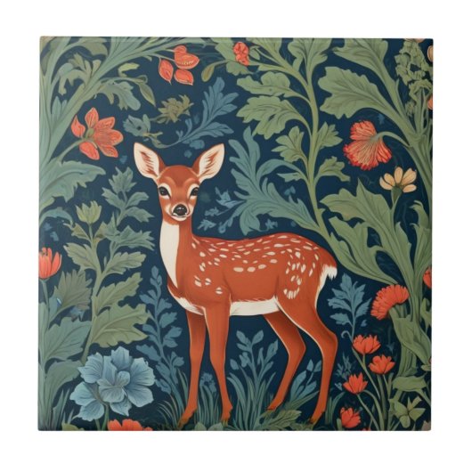 Baby Deer William Morris stijl Left Facing Fawn Tegeltje (Voorkant)