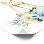 Baby Deer, Woodland Animals, Boho, Blue Flowers Foto Afdruk (Hoek)