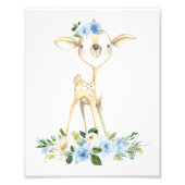 Baby Deer, Woodland Animals, Boho, Blue Flowers Foto Afdruk (Voorkant)