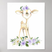 Baby Deer, Woodland Animals, Boho, Purple Flowers Poster (Voorkant)