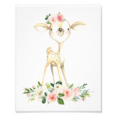 Baby Deer, Woodland Animals, Boho, Roze Flowers Foto Afdruk (Voorkant)