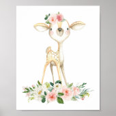 Baby Deer, Woodland Animals, Boho, Roze Flowers Poster (Voorkant)