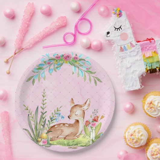  Baby Deer zit in een roze baby gras Papieren Bordje (Feest)