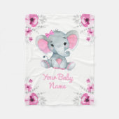 Baby Deken Meisje Olifant Naam Custom Gift Idee (Voorkant)
