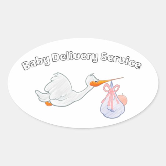 Baby Delivery Service Funny Midwife Stork Baby Ovale Sticker (Voorkant)