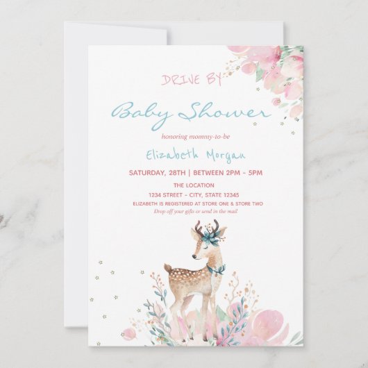Baby Der Floral drive by Baby shower Kaart (Voorkant)