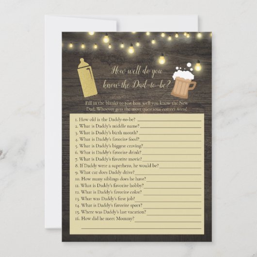 Baby die pappa-to-be het beste spel kent kaart (Voorkant)