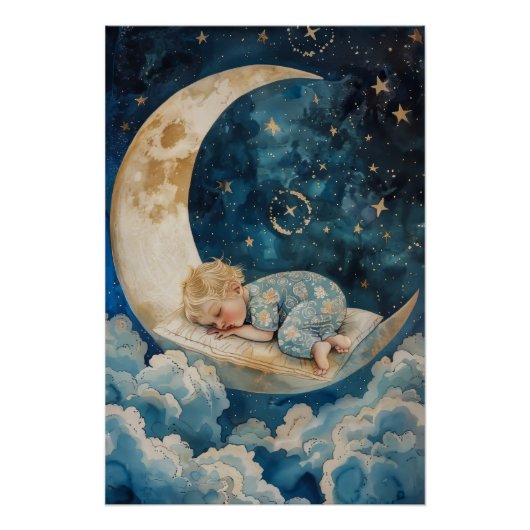Baby die slaapt op de maan perfect poster (Voorkant)