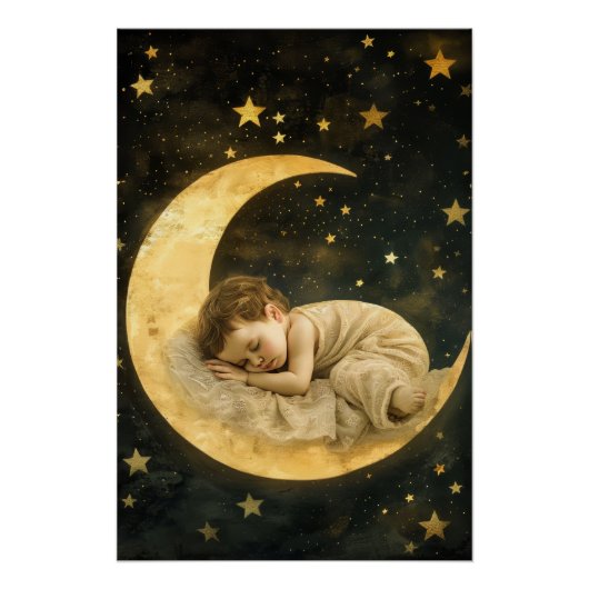 Baby die slaapt op de maan perfect poster (Voorkant)