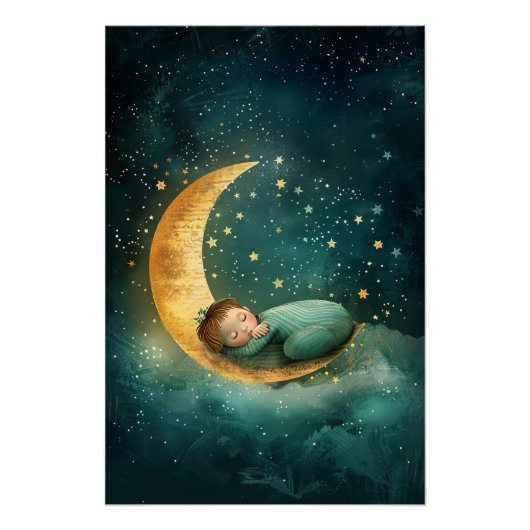 Baby die slaapt op de maan perfect poster (Voorkant)
