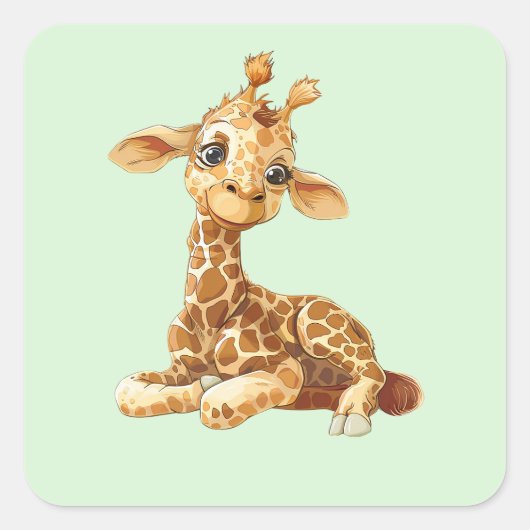 Baby Dier Schattige Zoet Giraffe Cartoon Modern Vierkante Sticker (Voorkant)