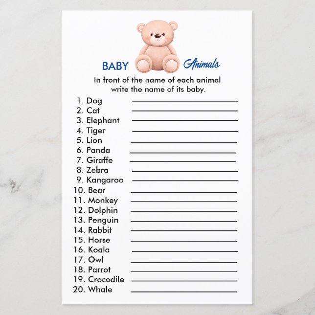 Baby Dieren | Baby Boy Douche Papier (Voorkant)