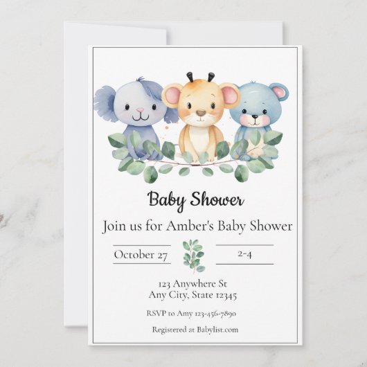 Baby Dieren Baby Shower Uitnodiging (Voorkant)