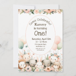 Baby dieren eerste verjaardag kaart