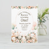 Baby dieren eerste verjaardag kaart (Staand voorkant)