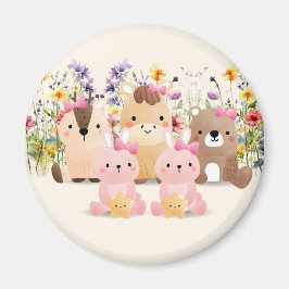 Baby Dieren En Wilde Bloemen Veld Magneet