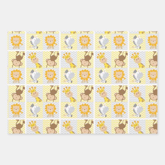 Baby Dieren Giraffe, Aap, Leeuw, Zebra Thema Inpakpapier Vel (Voorkant 3)