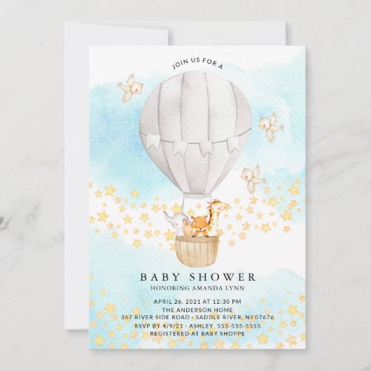 Baby-dieren Heet Luchtballon Neutraal Baby shower Kaart (Voorkant)