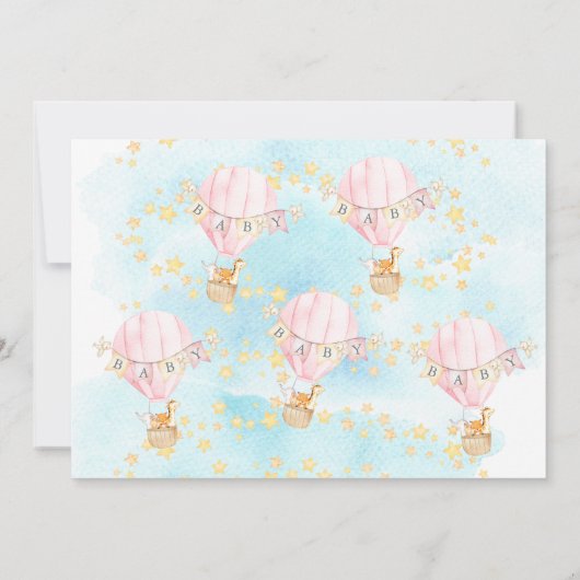 Baby Dieren Hete Luchtballon Baby Meisje Douche Kaart (Achterkant)