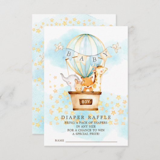 Baby Dieren Hete Luchtballon Luier Raffle Ticket Informatiekaartje (Voorkant / Achterkant)