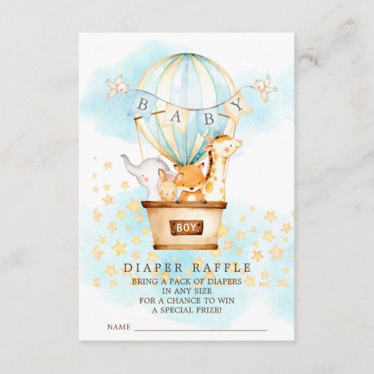 Baby Dieren Hete Luchtballon Luier Raffle Ticket Informatiekaartje (Voorkant)