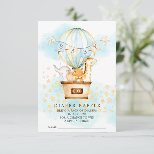 Baby Dieren Hete Luchtballon Luier Raffle Ticket Informatiekaartje (Staand voorkant)