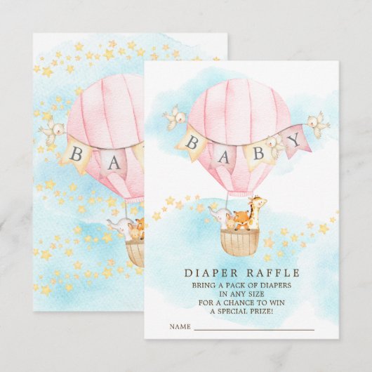 Baby Dieren Hete Luchtballon Luier Raffle Ticket Informatiekaartje (Voorkant / Achterkant)