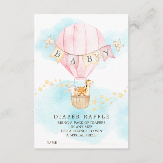 Baby Dieren Hete Luchtballon Luier Raffle Ticket Informatiekaartje (Voorkant)
